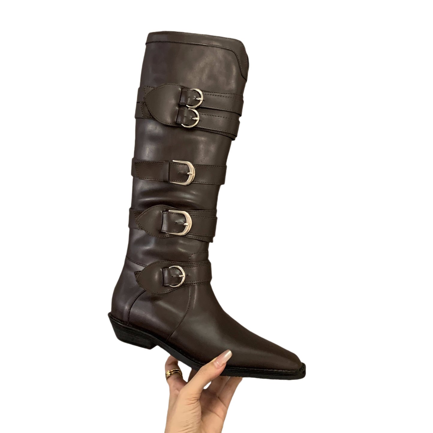 Chunky Heel Pointed Brown Maillard Boots Women's Shoes