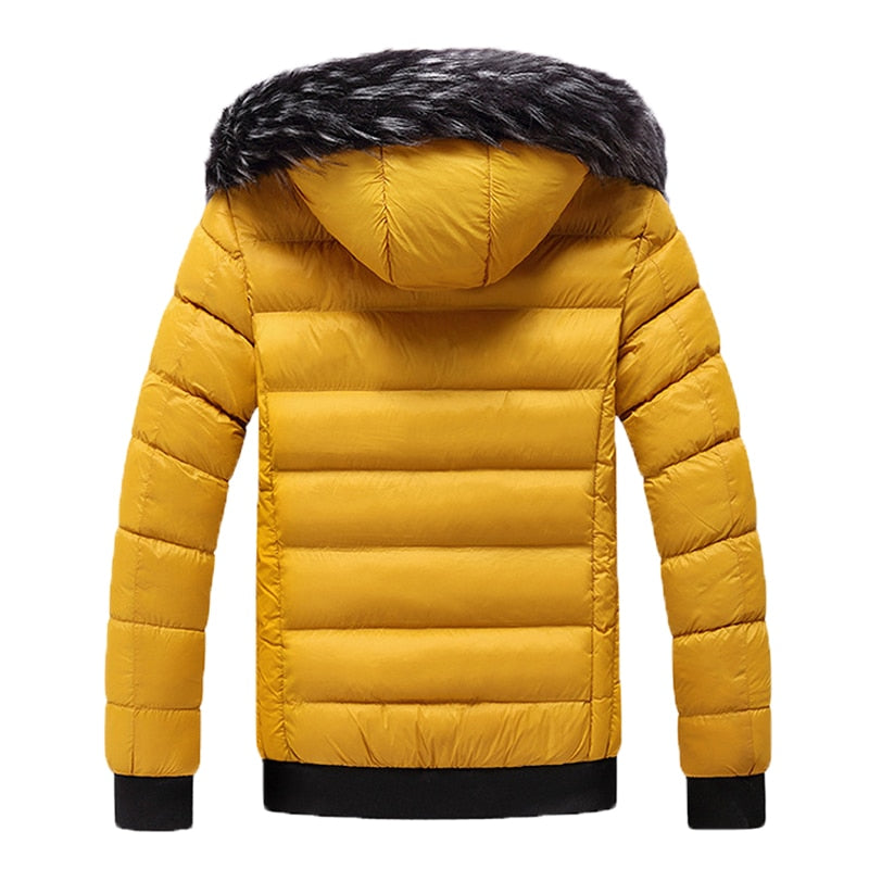 Hooded Parkas Jacket Coat Men Fur Collar Thick Fleece Parkas Outerwear Wool Windproof Down Jacket Coats