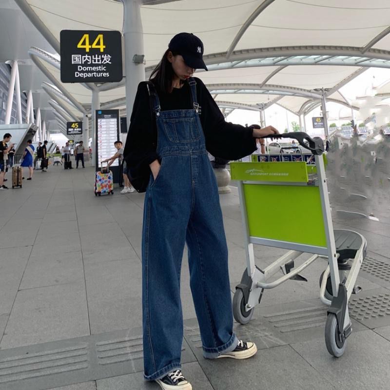 Plus Size High Waist Wide Leg Jeans Suspender Pants For Women