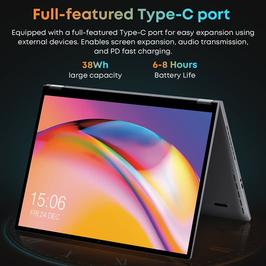 CHUWI FreeBook 2-in-1 Touch Screen Windows 11 Laptop, 13.5'' 2256*1504 IPS Display, 512GB PCIe SSD 12GB RAM, 12th Gen Intel N100, WiFi6, Wireless 5.2, Backlit Keyboard, 1TB SSD Expand, Type-C, PD 2.0, Webcam, 360 Rotating, NoteBook Computer
