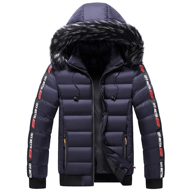 Hooded Parkas Jacket Coat Men Fur Collar Thick Fleece Parkas Outerwear Wool Windproof Down Jacket Coats