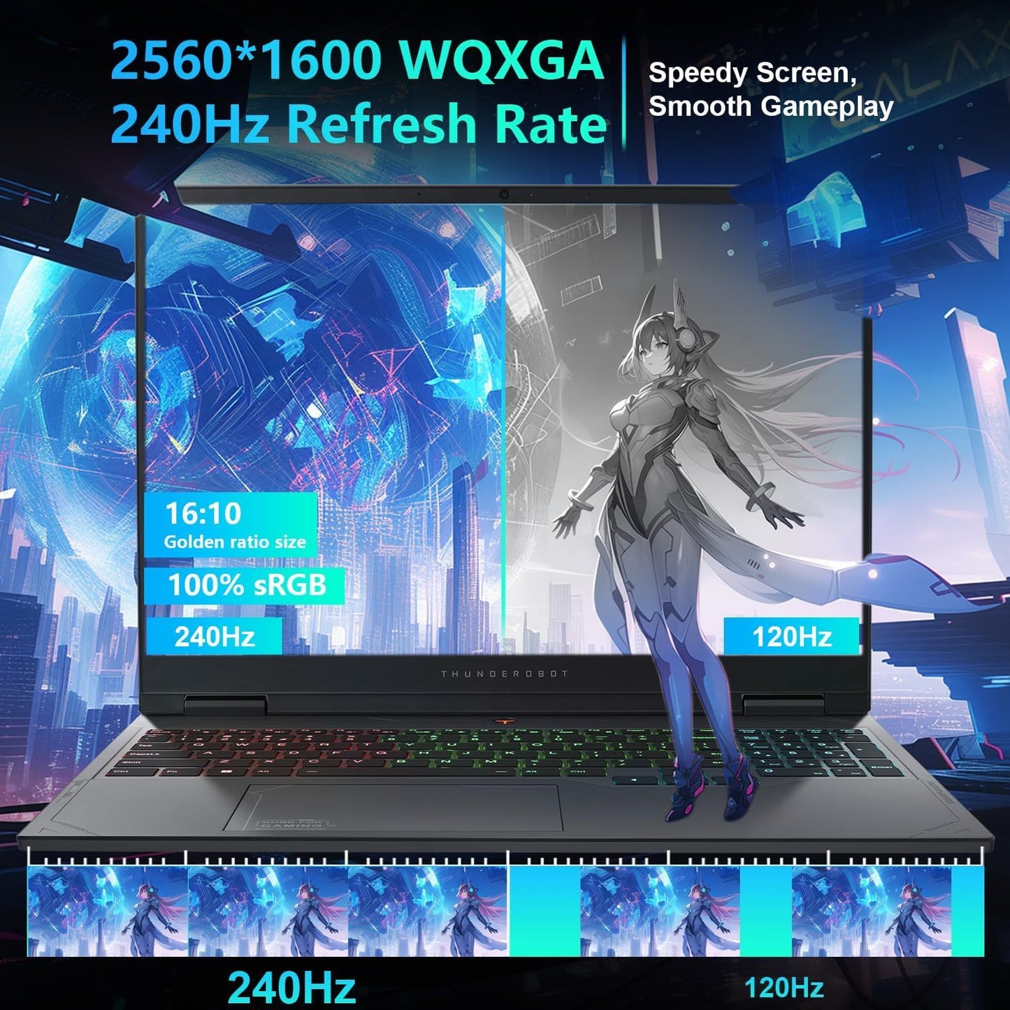 Thunderobot Radiant 16 i9 RTX 4060 2.5K Gaming Laptop, 16" WQXGA 240Hz Display, Intel Core i9-13900HX, GeForce RTX 4060, 64GB DDR5 RAM, 2TB PCIe SSD, RGB Backlit Keyboard, Wi-Fi 6, Win 11 Home, Gray